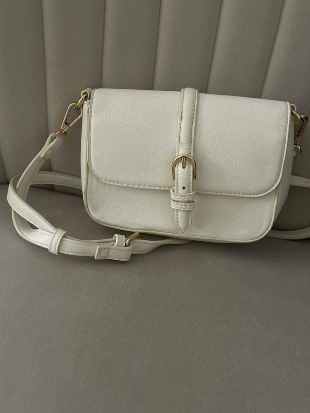 Anne Klein Cream Crossbody Bag with Buckle Strap
